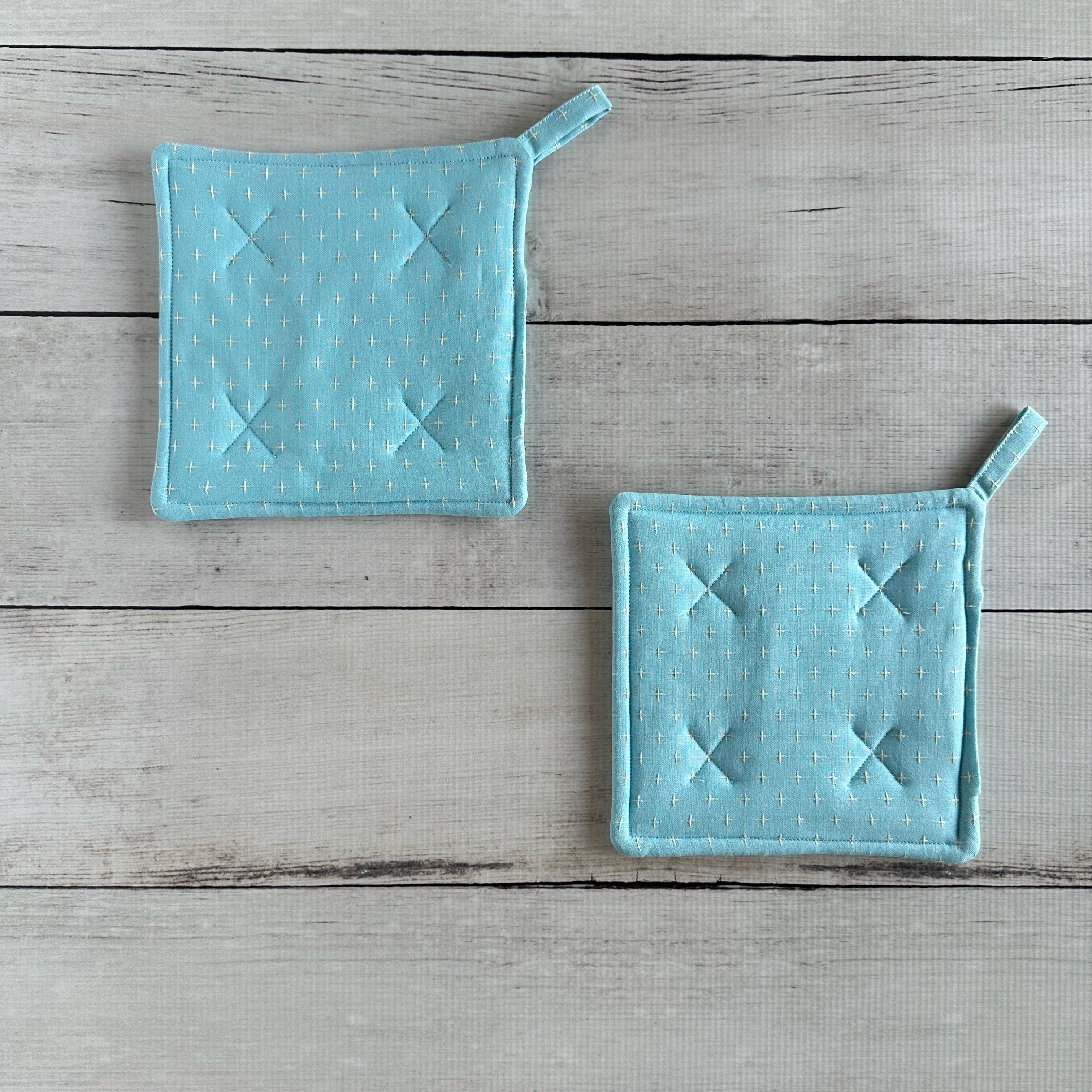 Blue Cross Stitch Hot Pads