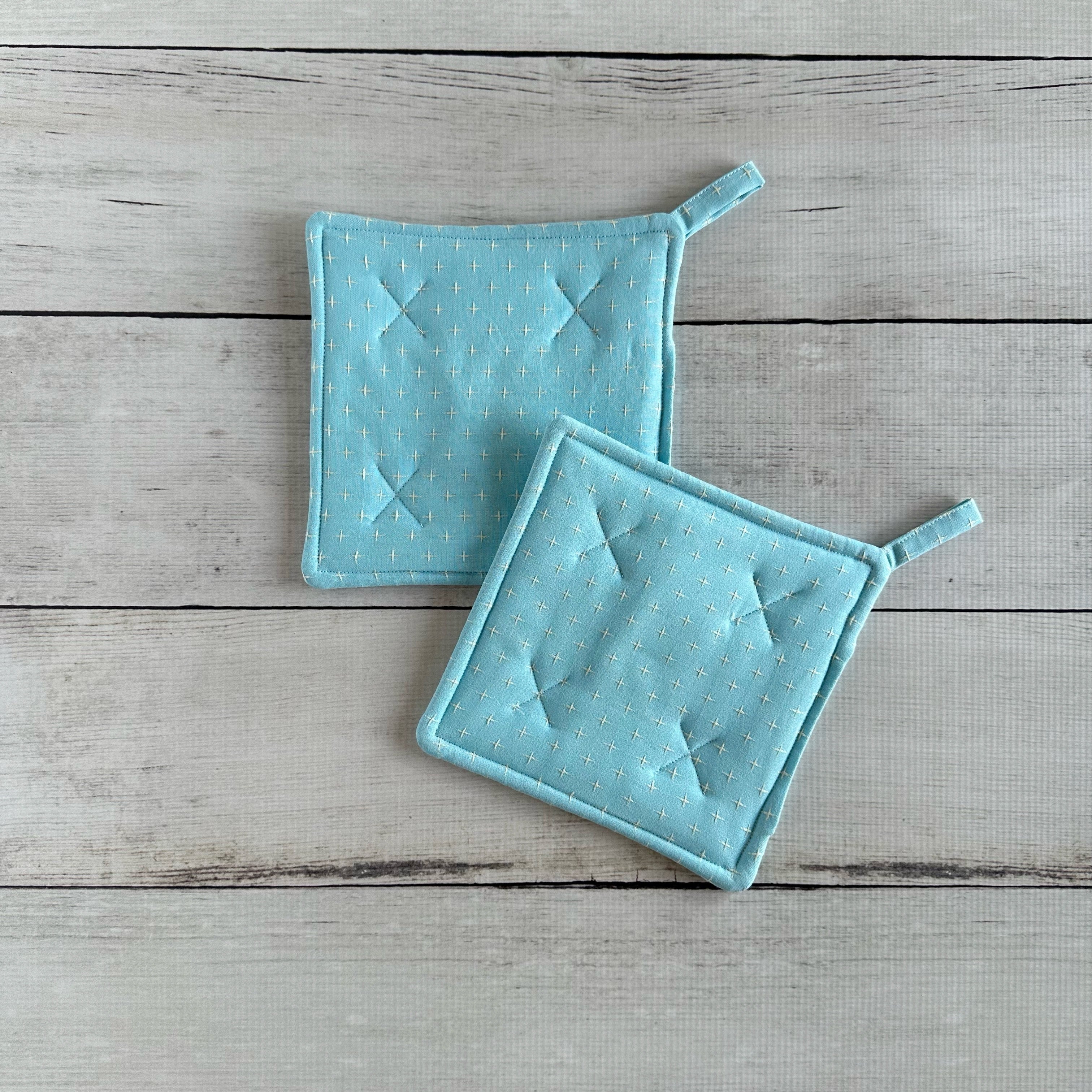 Blue Cross Stitch Hot Pads