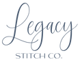 Legacy Stitch Co. logo with cursive text on a white background