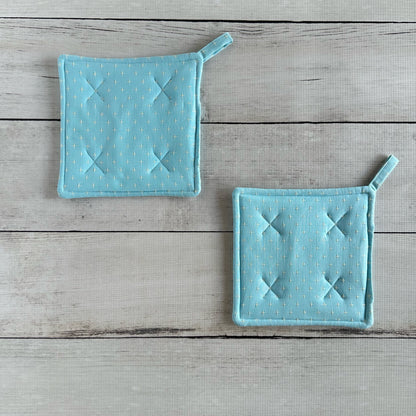 Blue Cross Stitch Hot Pads