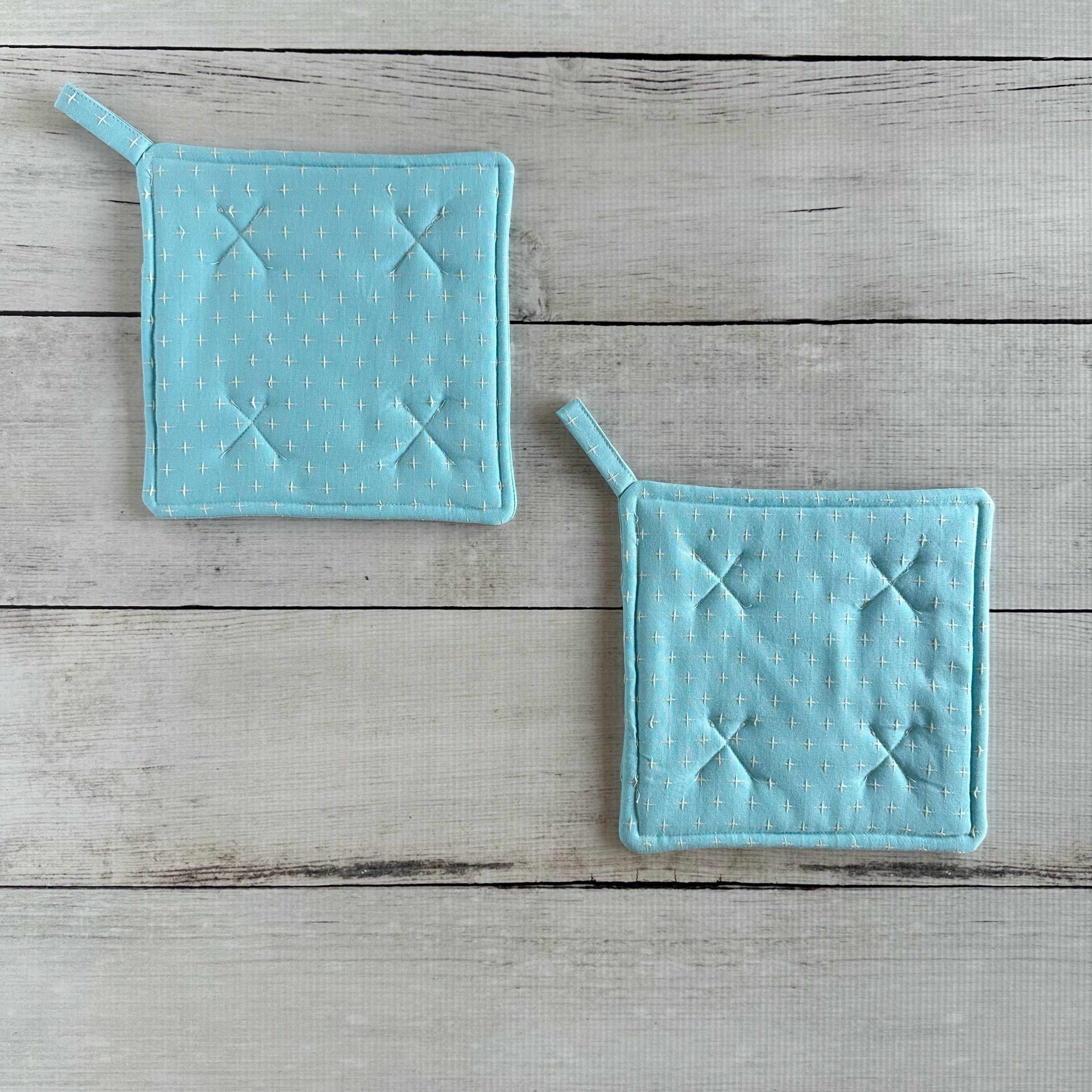 Blue Cross Stitch Hot Pads