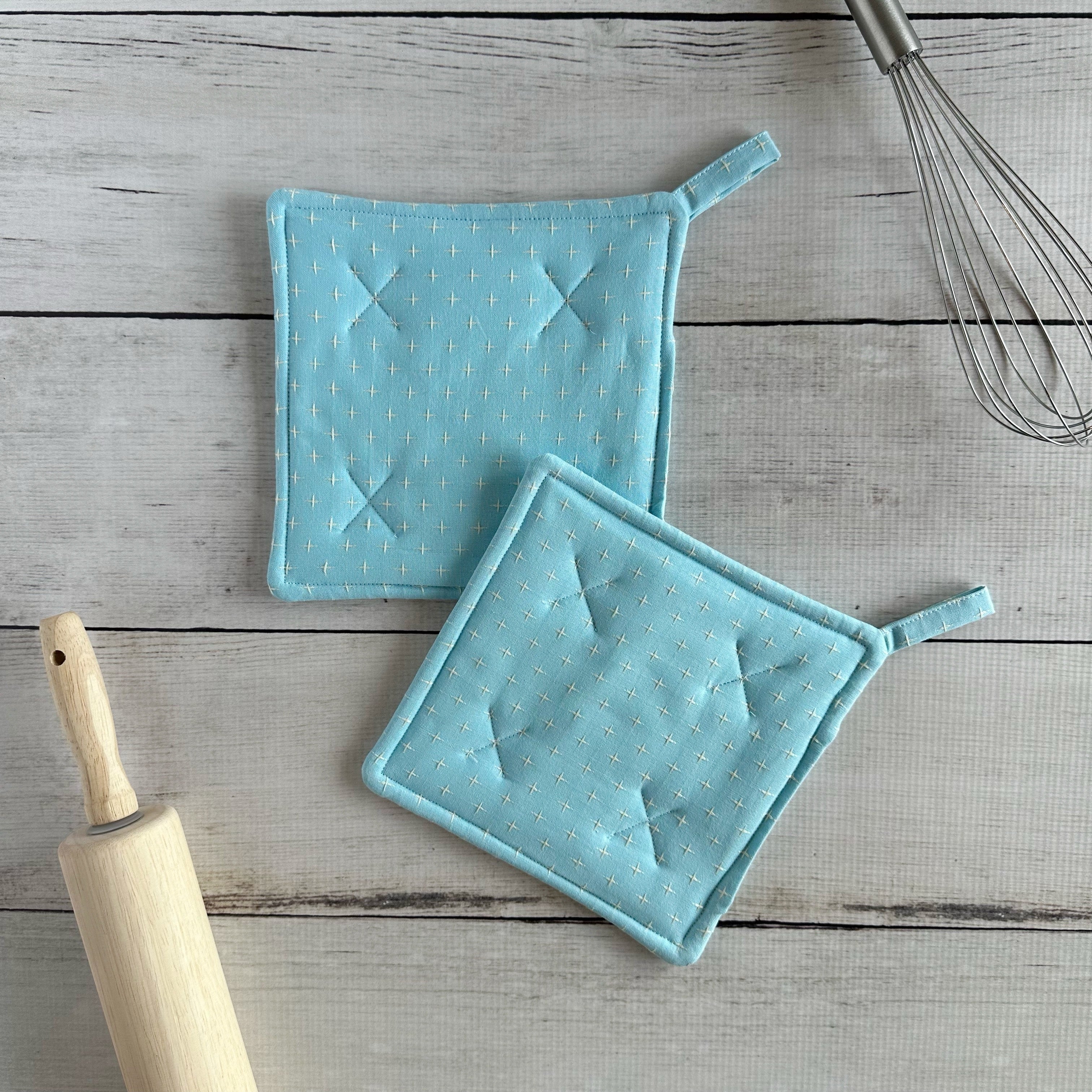 Blue Cross Stitch Hot Pads