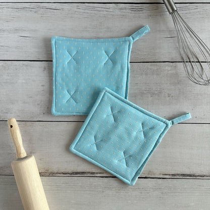 Blue Cross Stitch Hot Pads