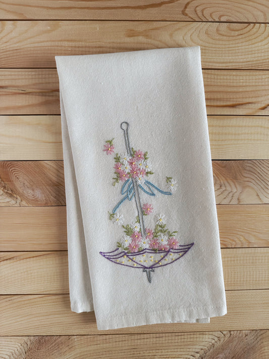 Hand Embroidered Tea Towel - Vintage Design