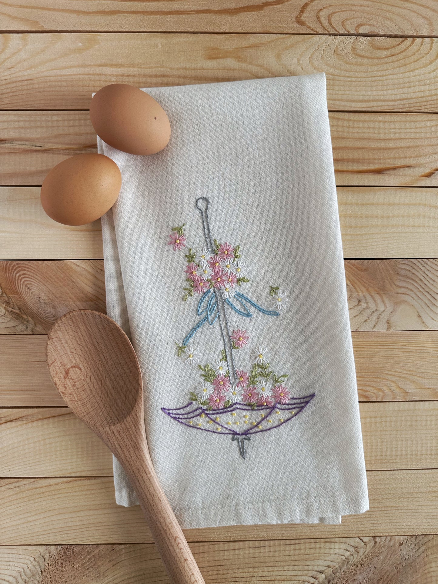 Hand Embroidered Tea Towel - Vintage Design