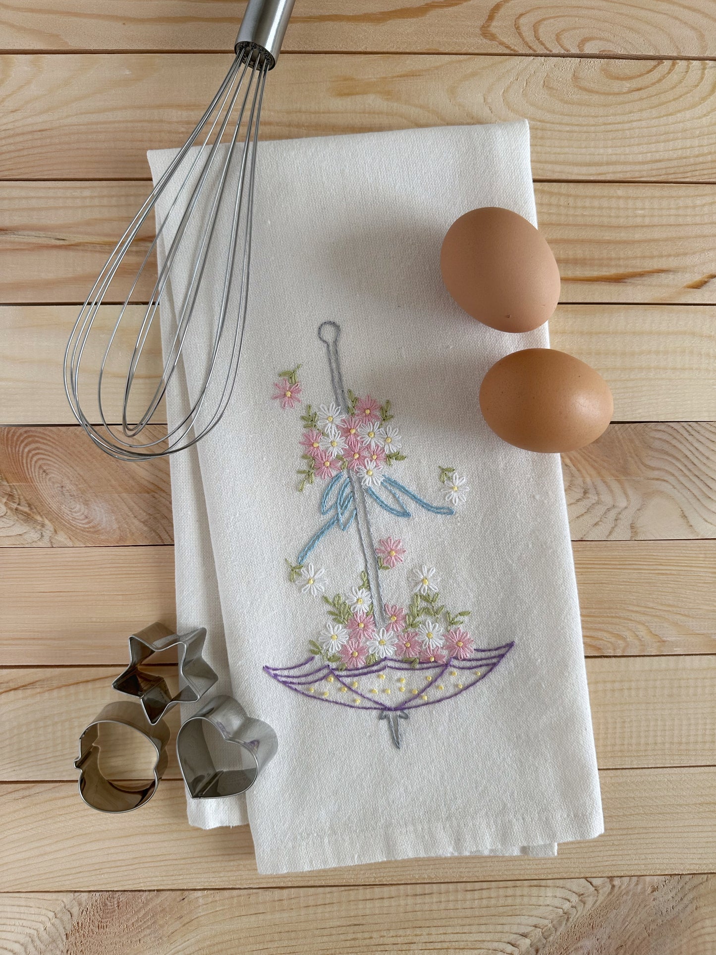 Hand Embroidered Tea Towel - Vintage Design