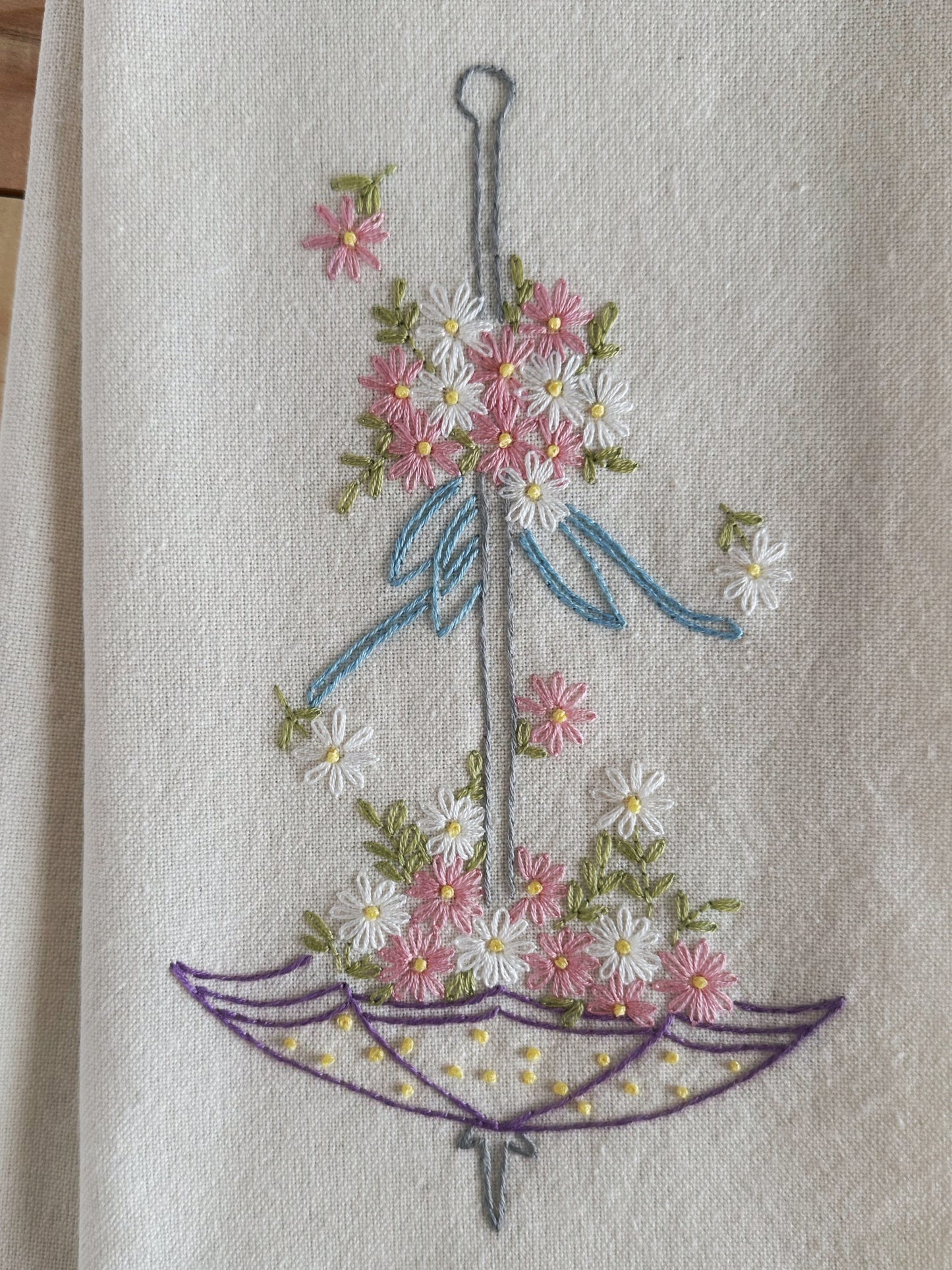 Hand Embroidered Tea Towel - Vintage Design