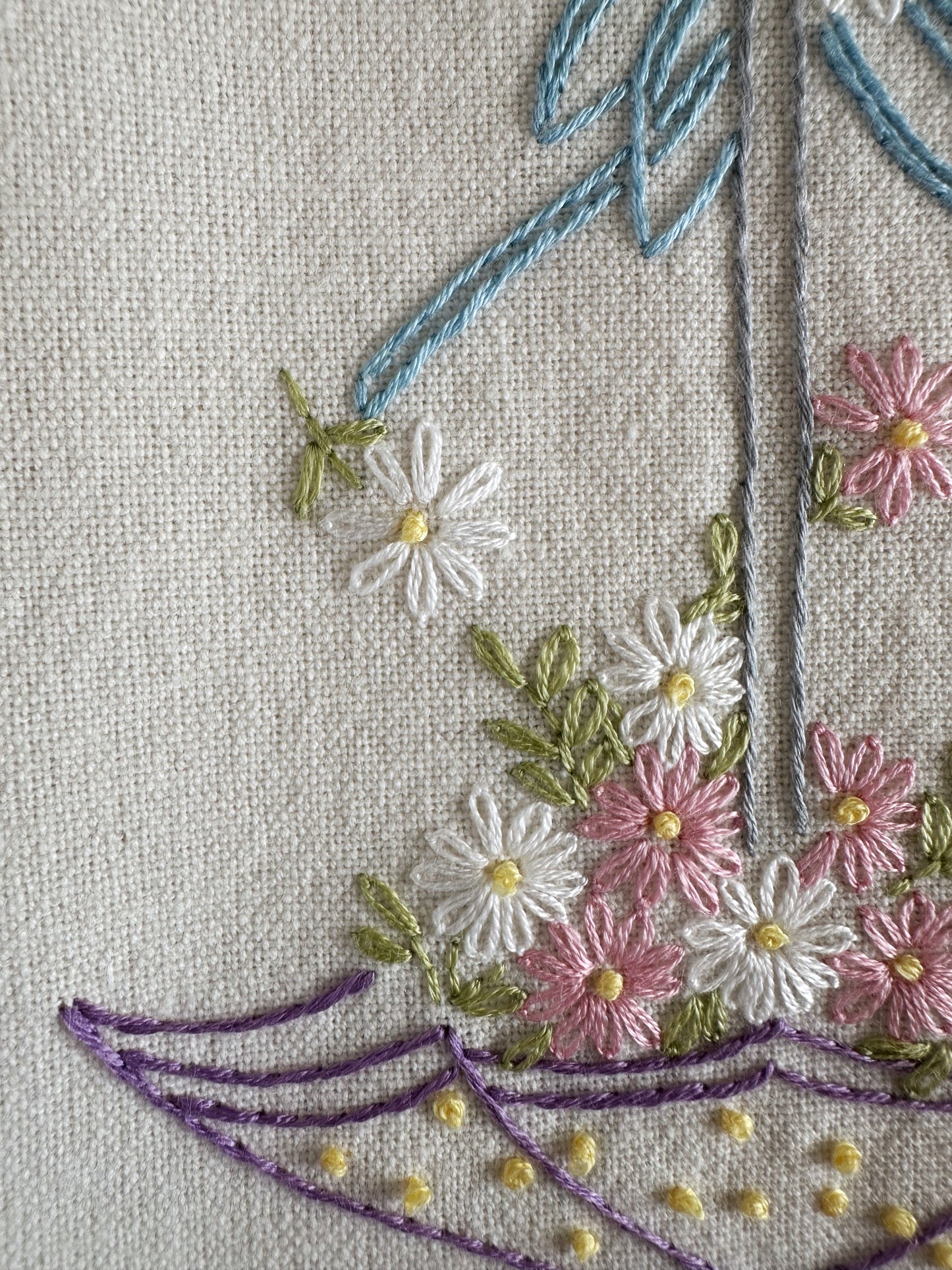 Hand Embroidered Tea Towel - Vintage Design