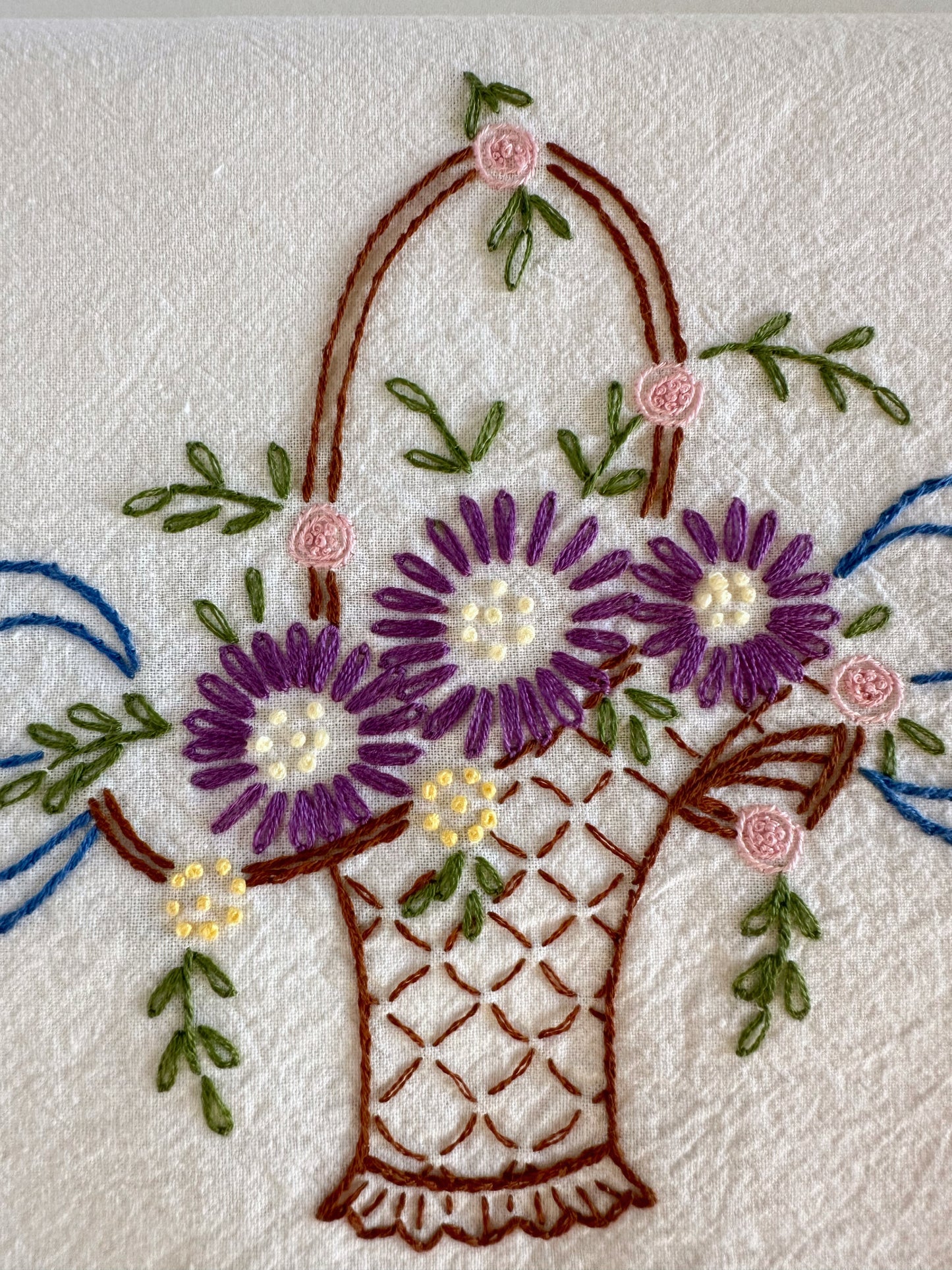 Hand Embroidered Tea Towel - Vintage Design