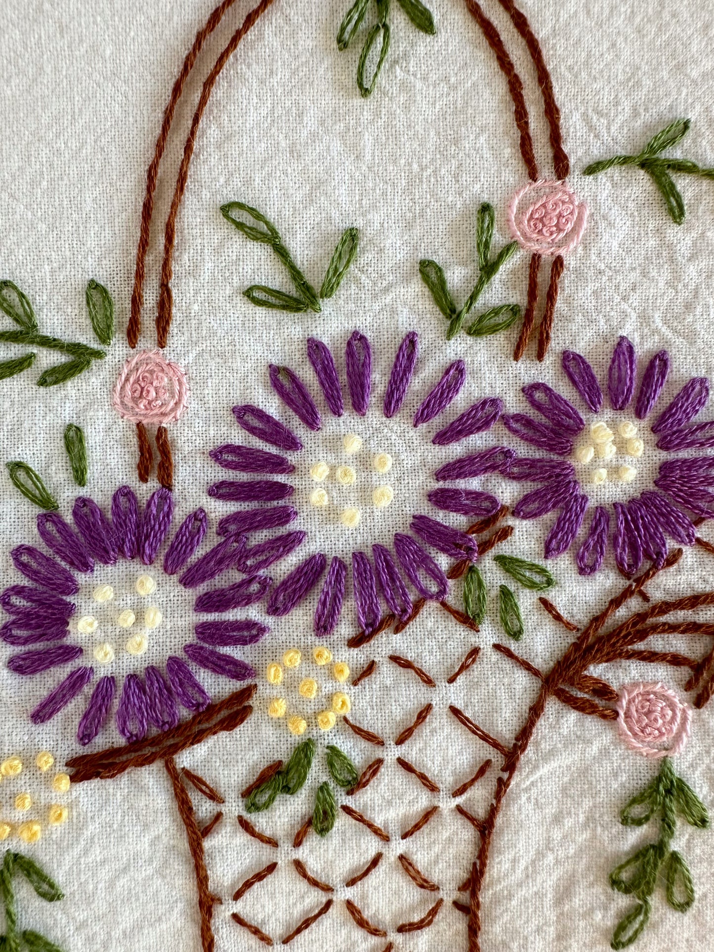 Hand Embroidered Tea Towel - Vintage Design