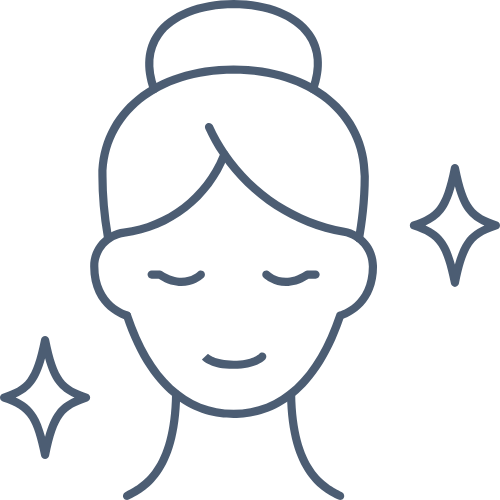 Simple line drawing of a woman with a bun and sparkles on a white background